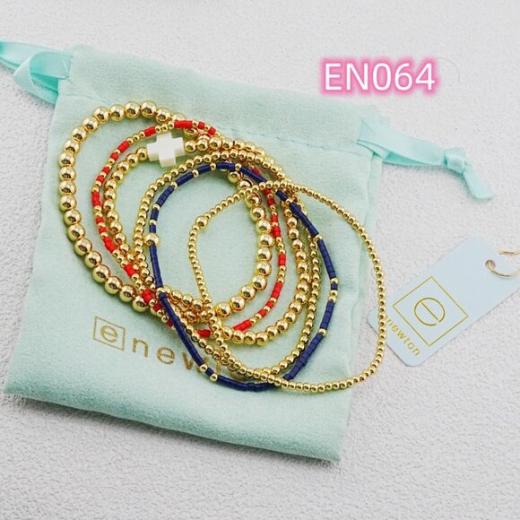 Enewton Gold Bead & Red/Blue Glass Tube Bead Six-Piece Bracelet Set - Picture 2 of 6